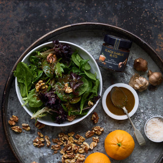 Aged Black Garlic and Orange Vinaigrette