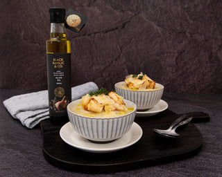 Creamy Cauliflower Soup with Infused Black Garlic Olive Oil